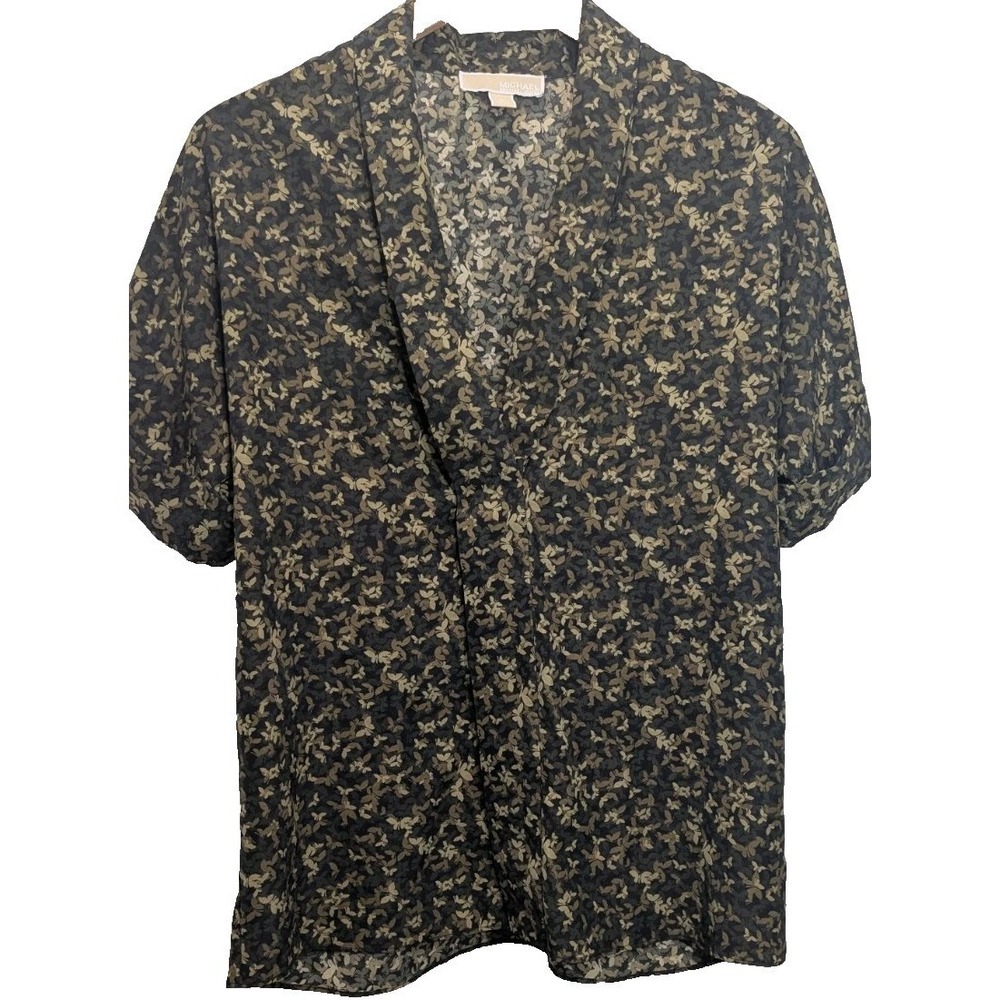 Michael Michael Kors Womens M Butterfly Print Polyester Blouse Olive Gold